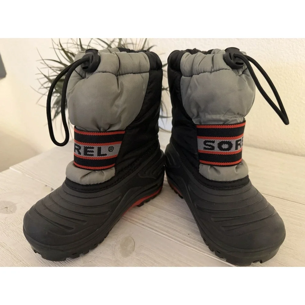 Sorel Snow Boots Black‎ Red Insulated Winter Snowboard Youth Size 10 Waterproof